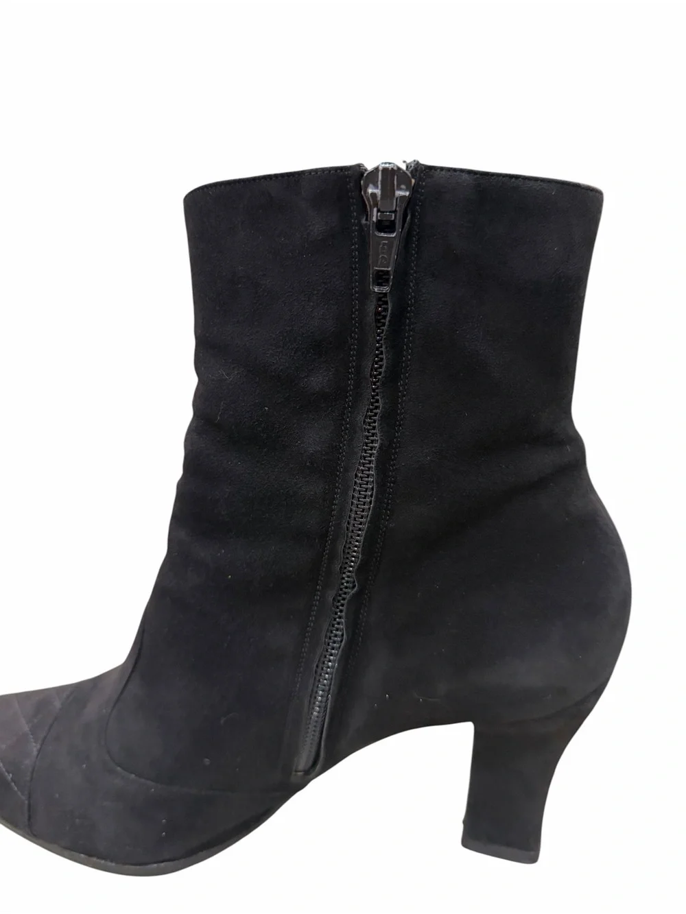Authentic CHANEL Black Suede Quilted Cap Toe Ankle Boots Booties EU 38